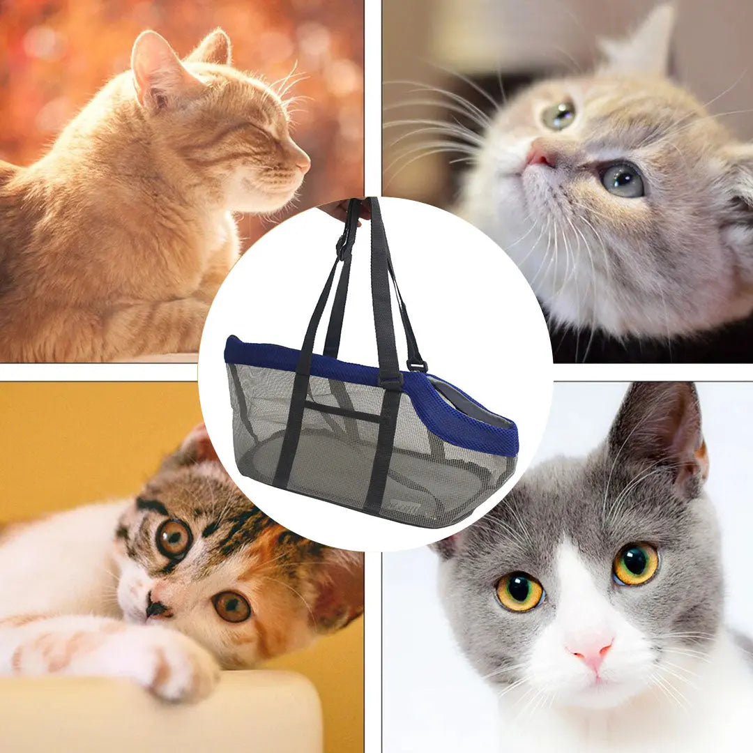 NNEAGS Grey Pet Carrier Bag Breathable Net Mesh Tote Pouch Dog Cat Travel Essentials NNEAGS