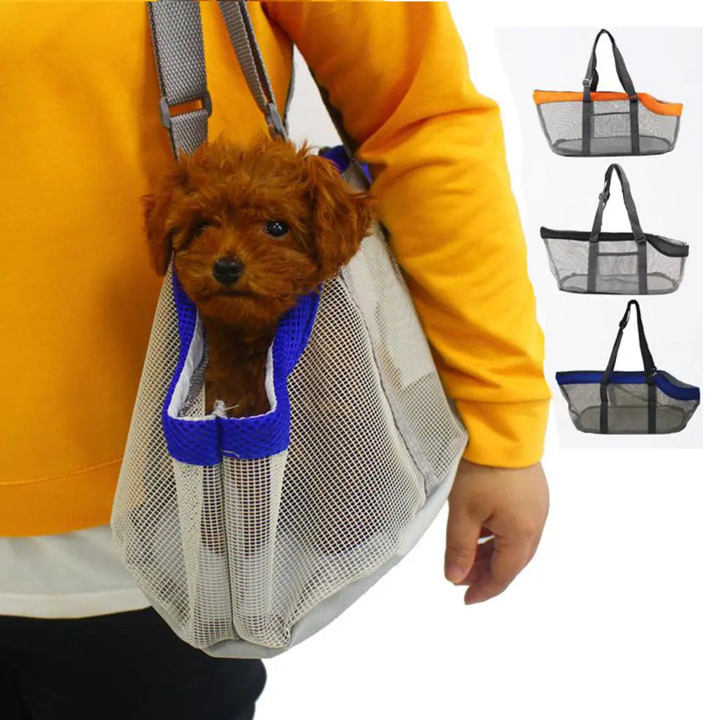 NNEAGS Grey Pet Carrier Bag Breathable Net Mesh Tote Pouch Dog Cat Travel Essentials NNEAGS