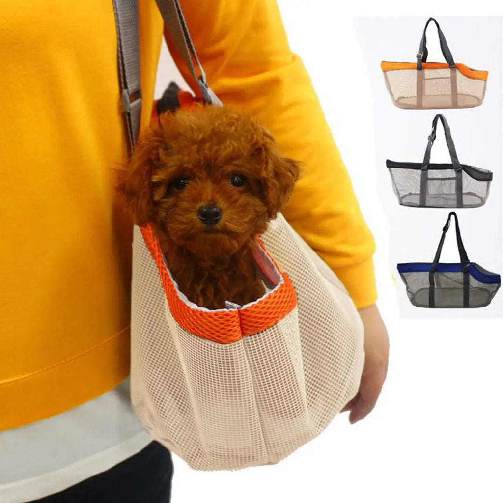 NNEAGS Orange Pet Carrier Bag Breathable Net Mesh Tote Pouch Dog Cat Travel Essentials NNEAGS