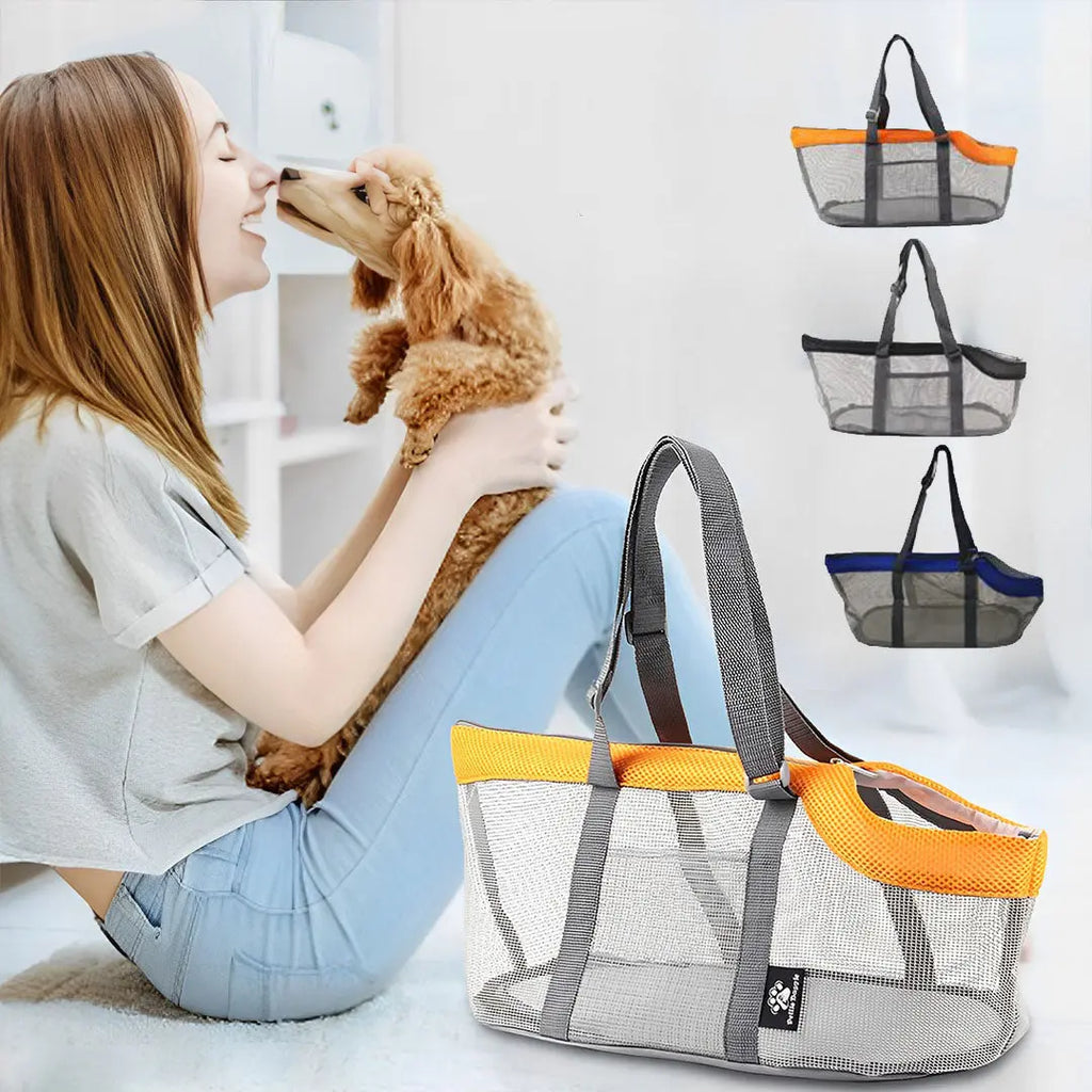 NNEAGS Orange Pet Carrier Bag Breathable Net Mesh Tote Pouch Dog Cat Travel Essentials NNEAGS