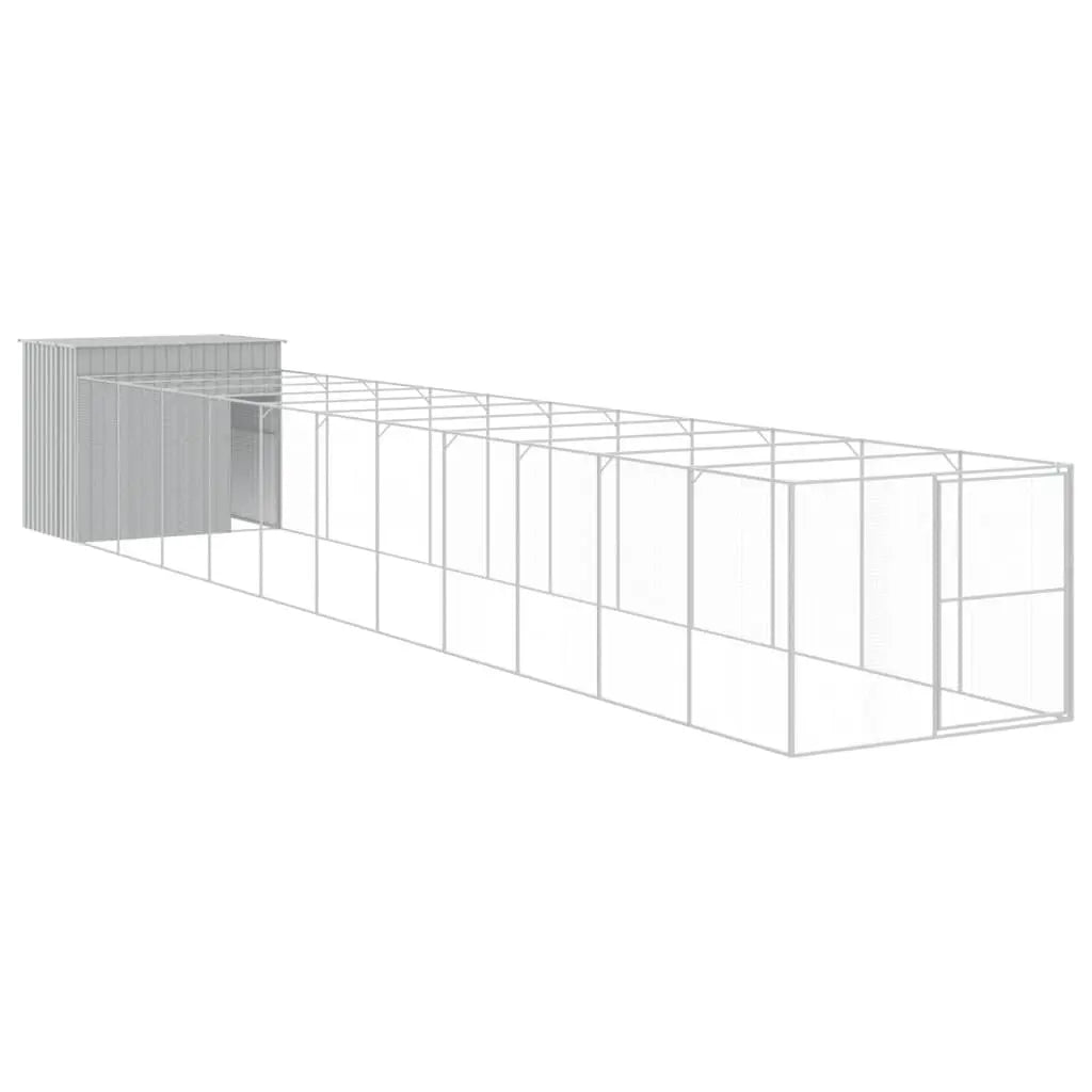 NNEVL Dog House with Run Light Grey 214x1273x181 cm Galvanised Steel NNEVL