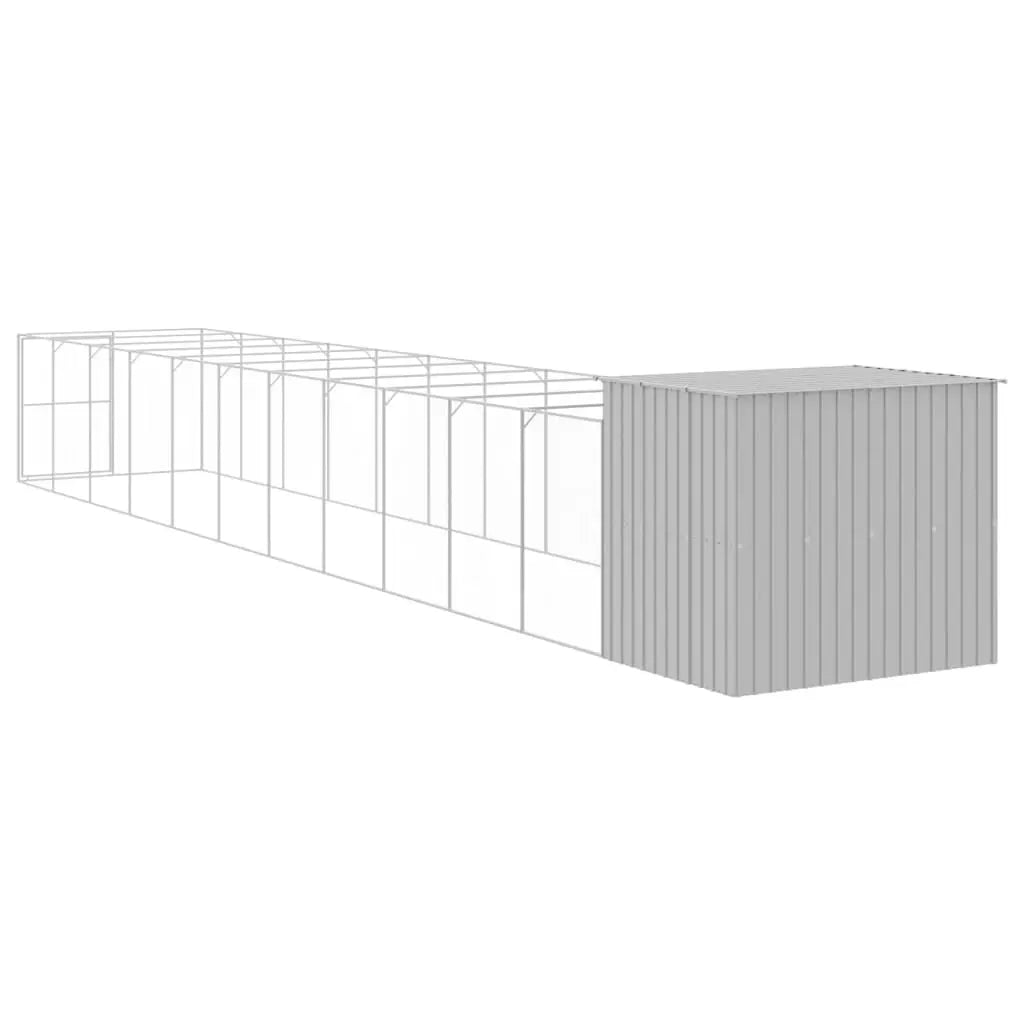 NNEVL Dog House with Run Light Grey 214x1273x181 cm Galvanised Steel NNEVL