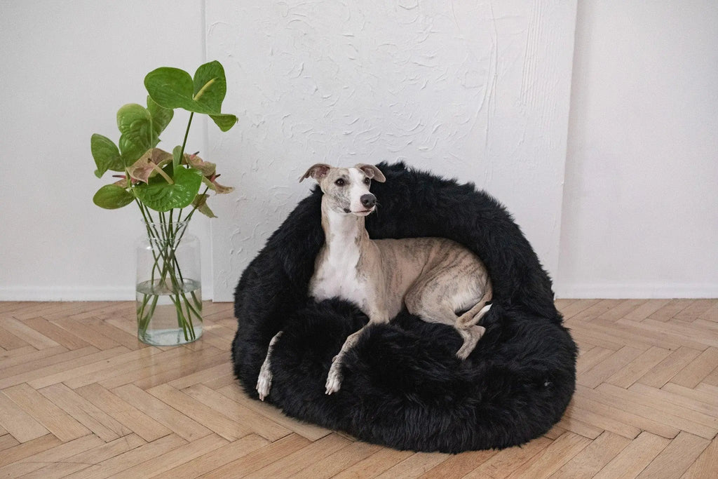 Natural Sheepskin Pet Cave - Black Mellow Pet Store