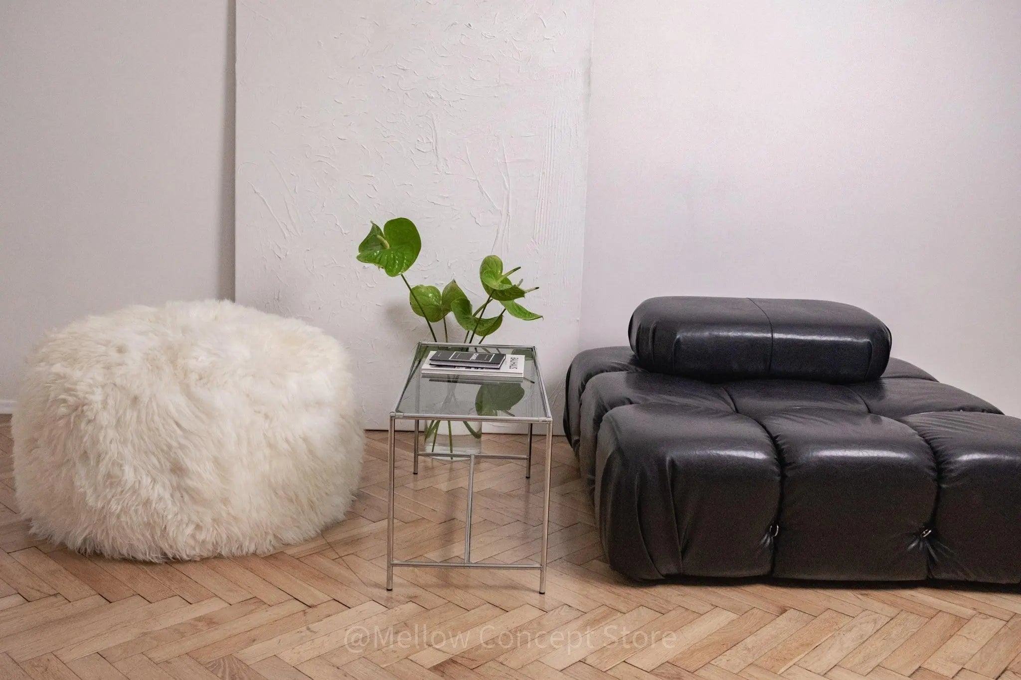 Natural Sheepskin Pouf / Ottoman - White MellowConceptStore