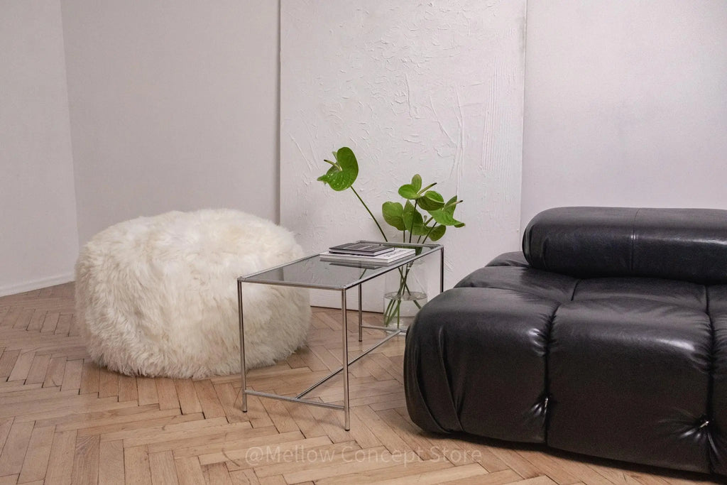 Natural Sheepskin Pouf / Ottoman - White MellowConceptStore