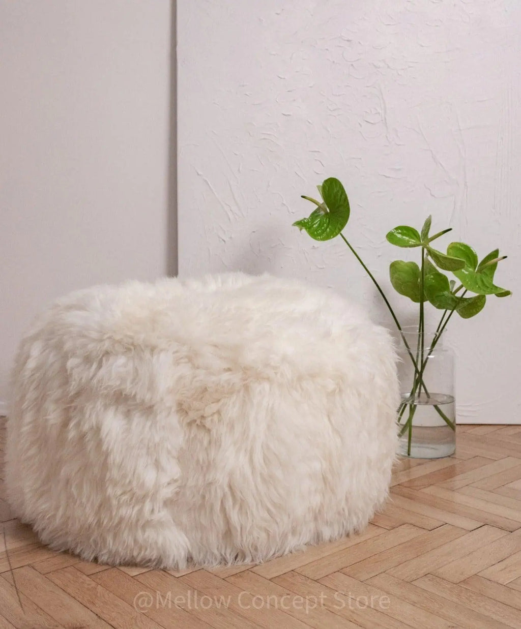 Natural Sheepskin Pouf / Ottoman - White MellowConceptStore