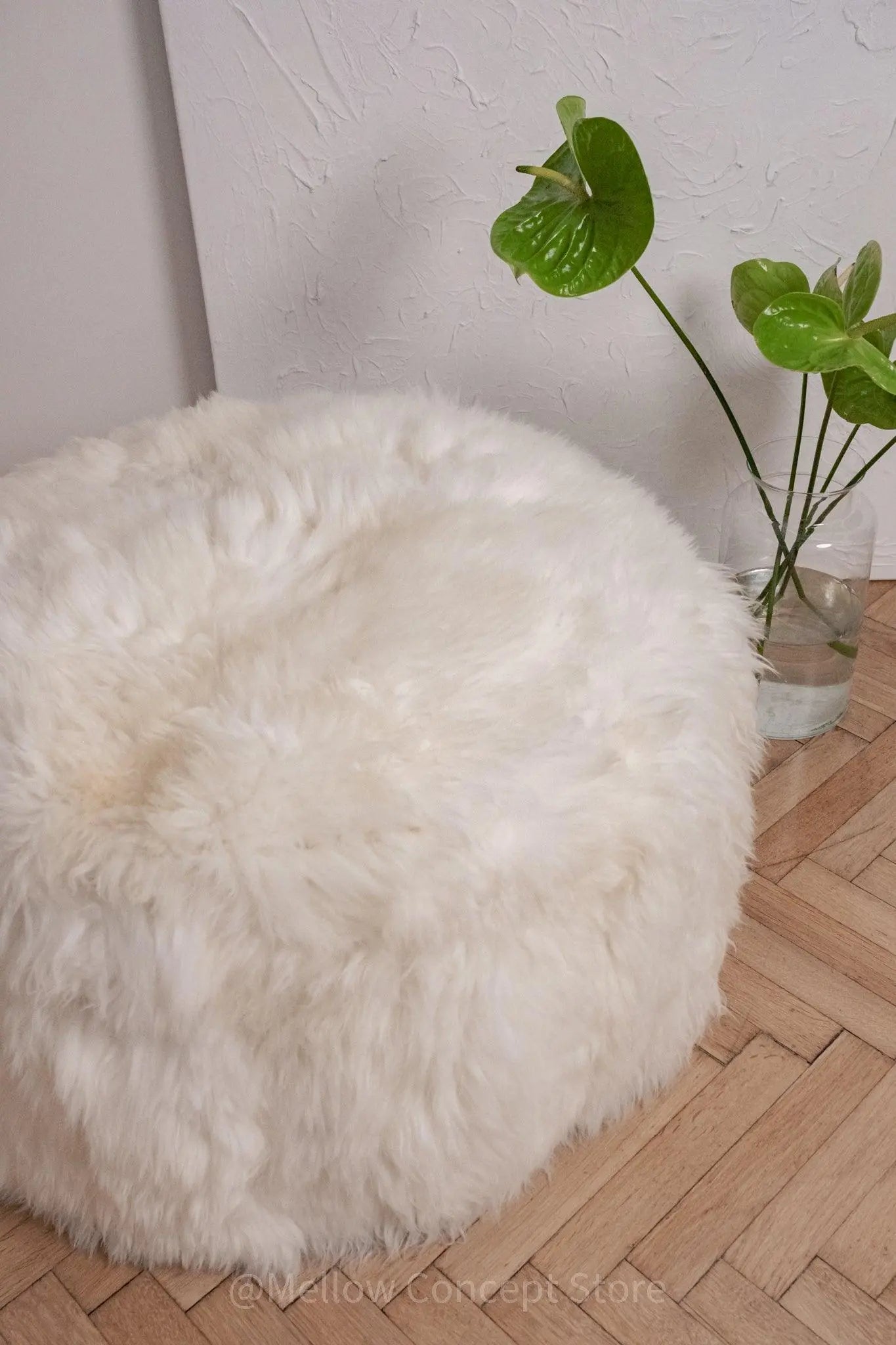 Natural Sheepskin Pouf / Ottoman - White MellowConceptStore