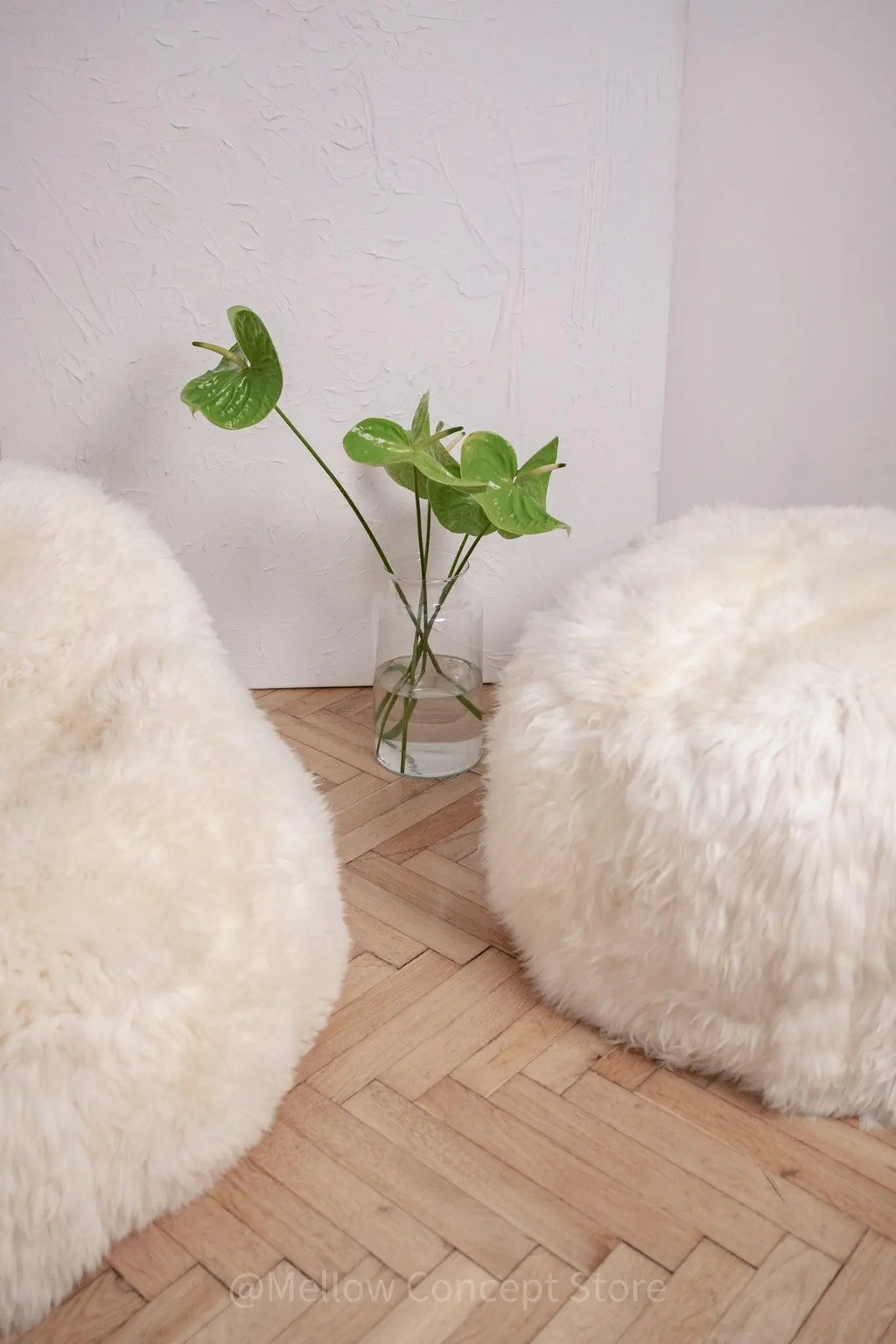 Natural Sheepskin Pouf / Ottoman - White MellowConceptStore