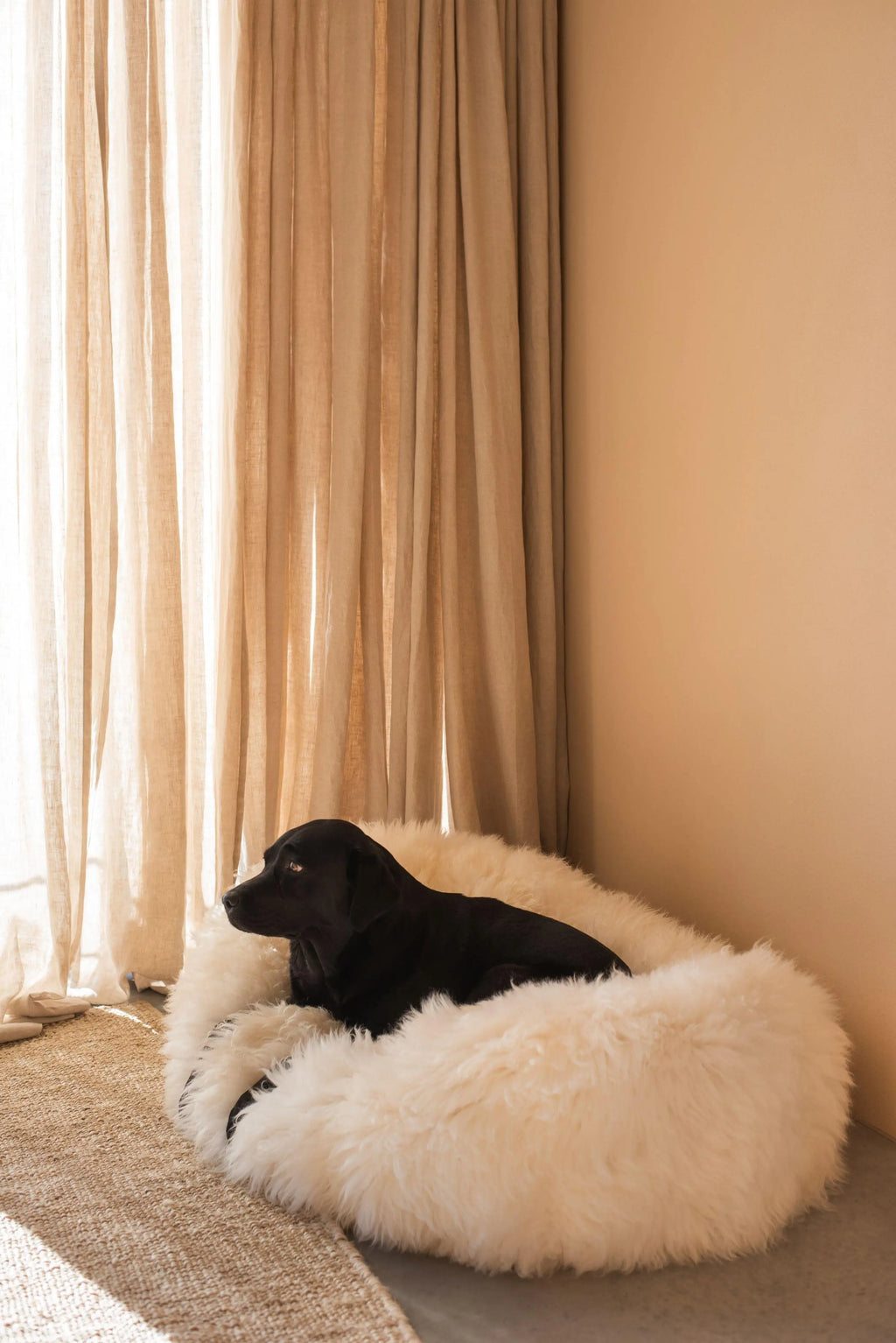 Oval Natural Sheepskin Pet Bed - White Mellow Pet Store