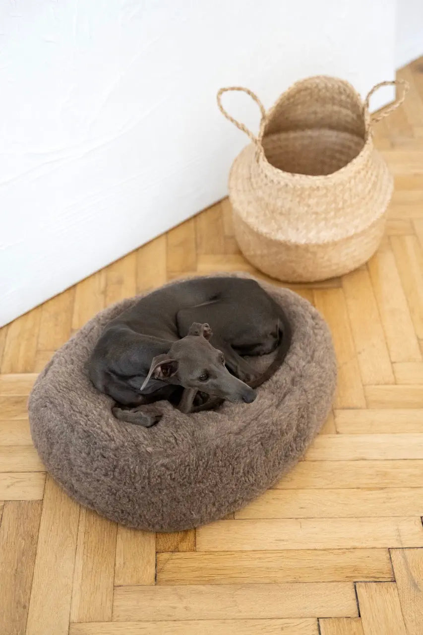 Oval Natural Wool Pet Bed - Beige Mellow Pet Store