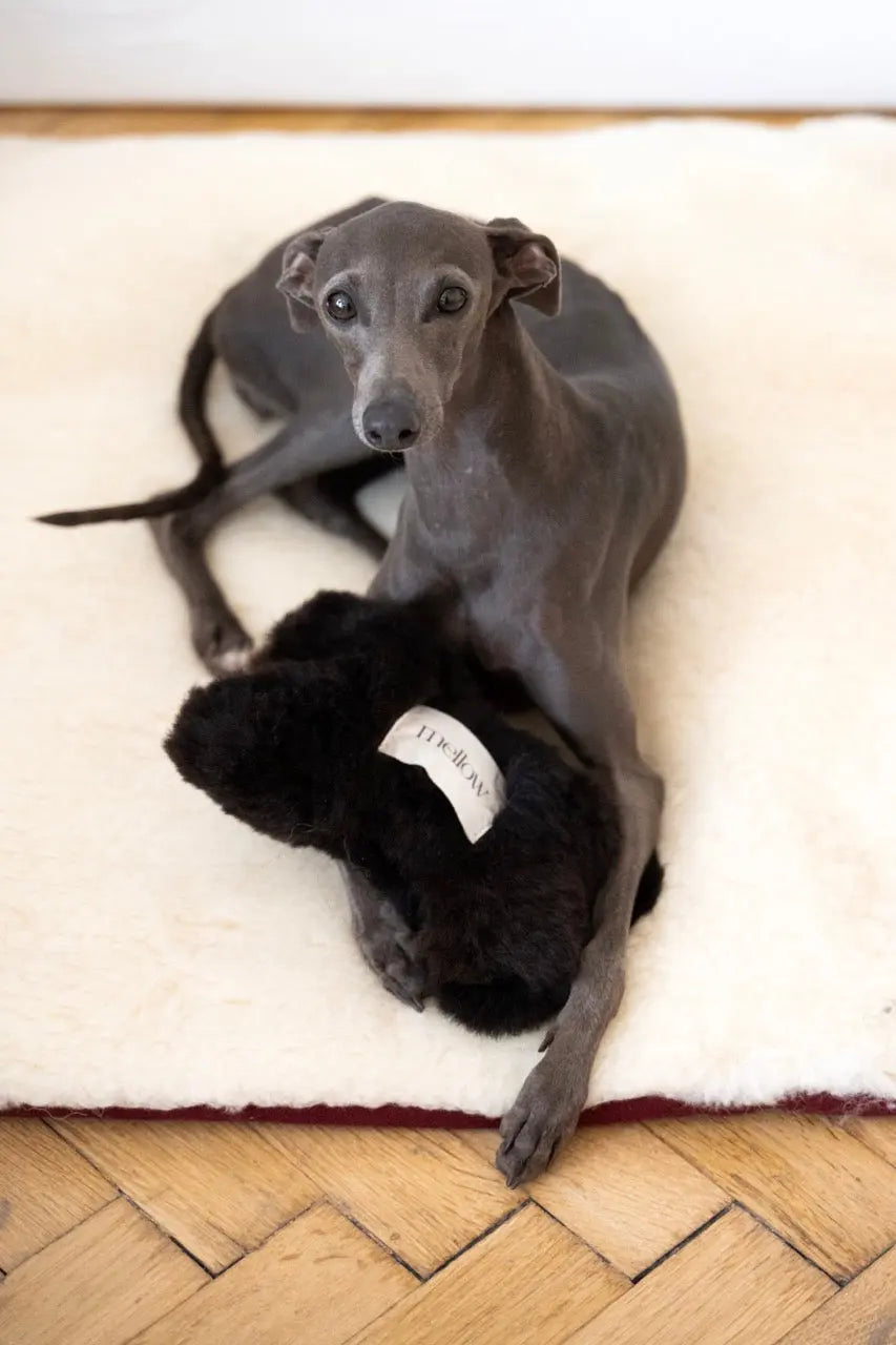 Natural Sheepskin Dog Toy - Bone - Black Mellow Pet Store