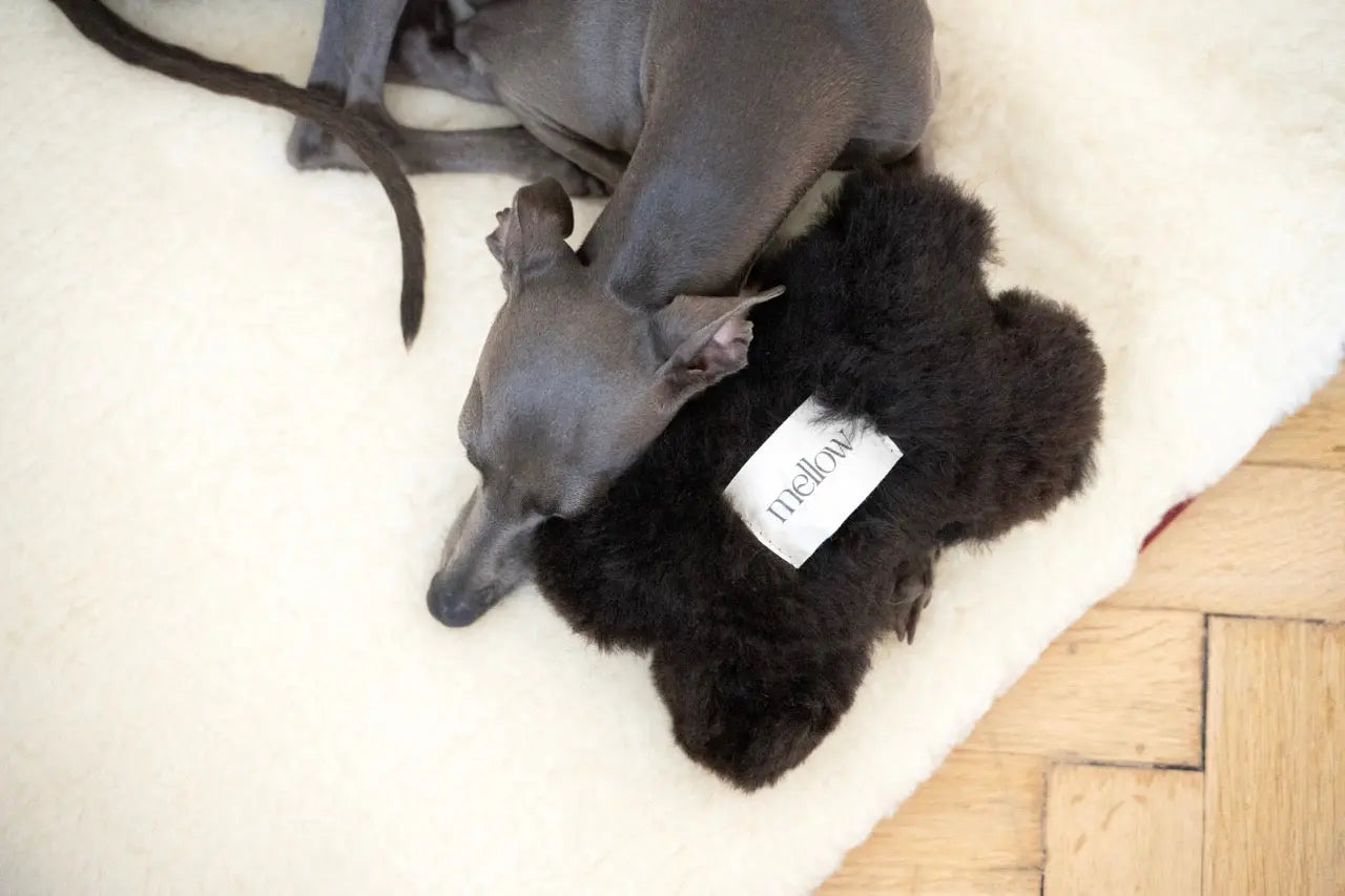 Natural Sheepskin Dog Toy - Bone - Black Mellow Pet Store