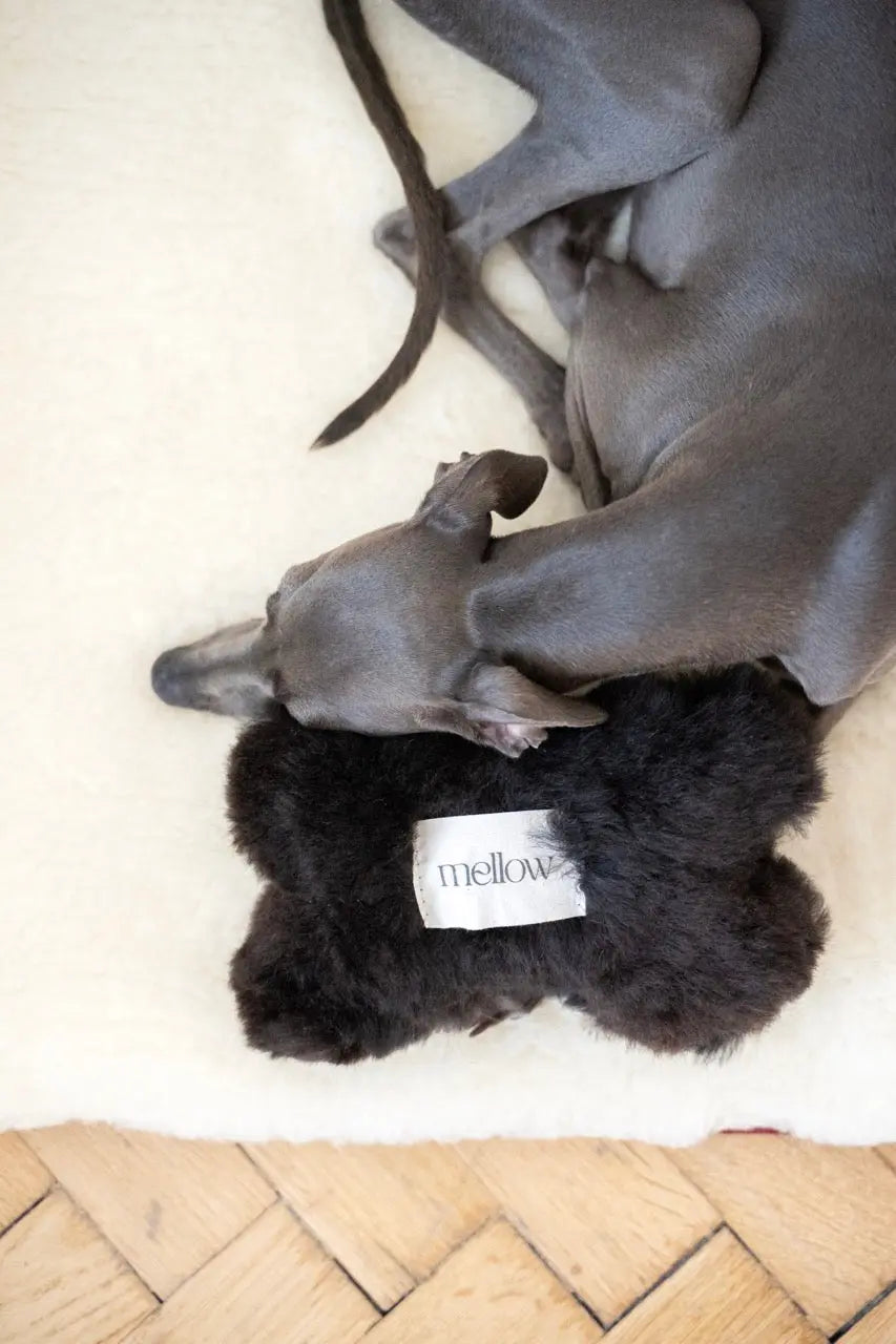 Natural Sheepskin Dog Toy - Bone - Black Mellow Pet Store