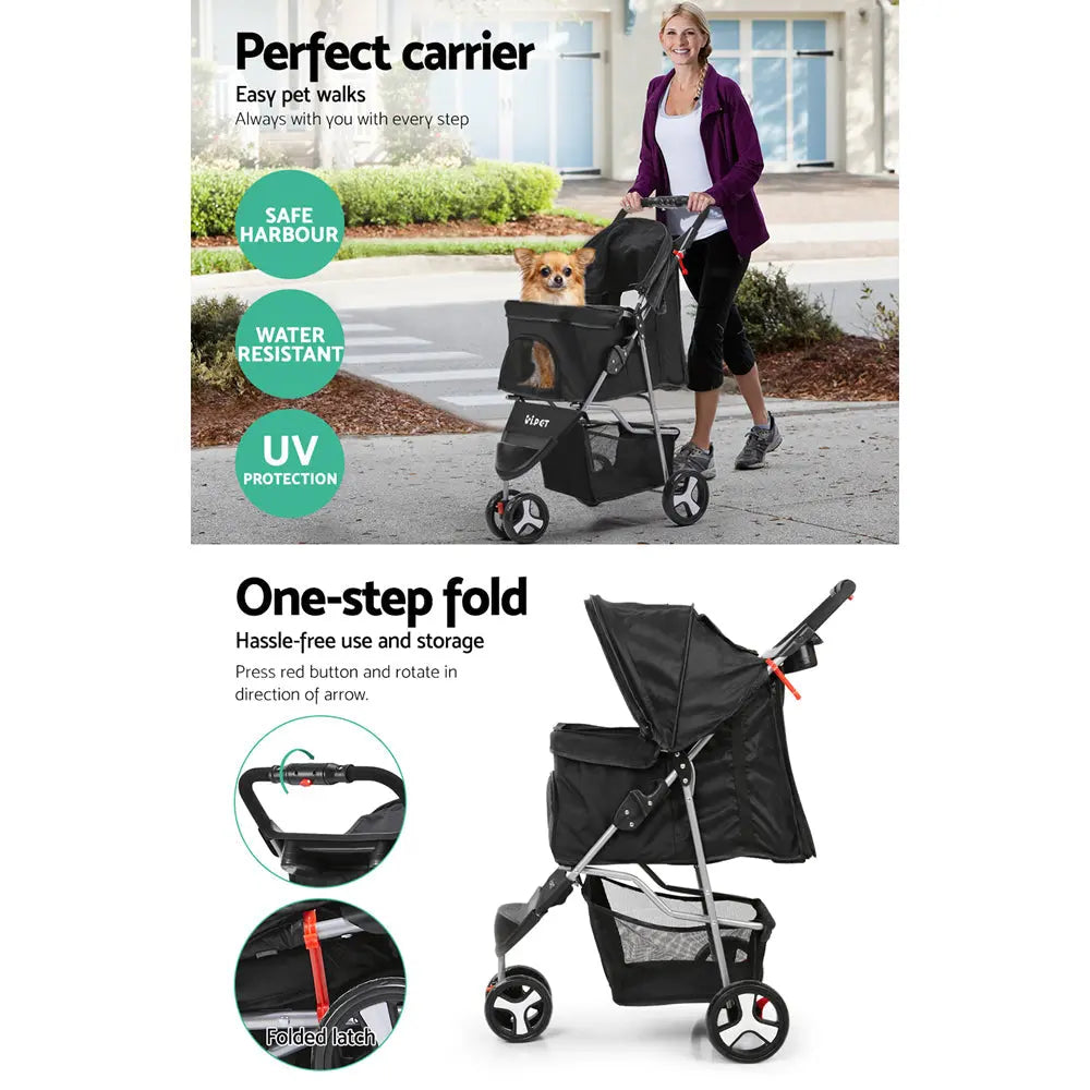 NNEDSZ 3 Wheel Pet Stroller - Black NNEDSZ