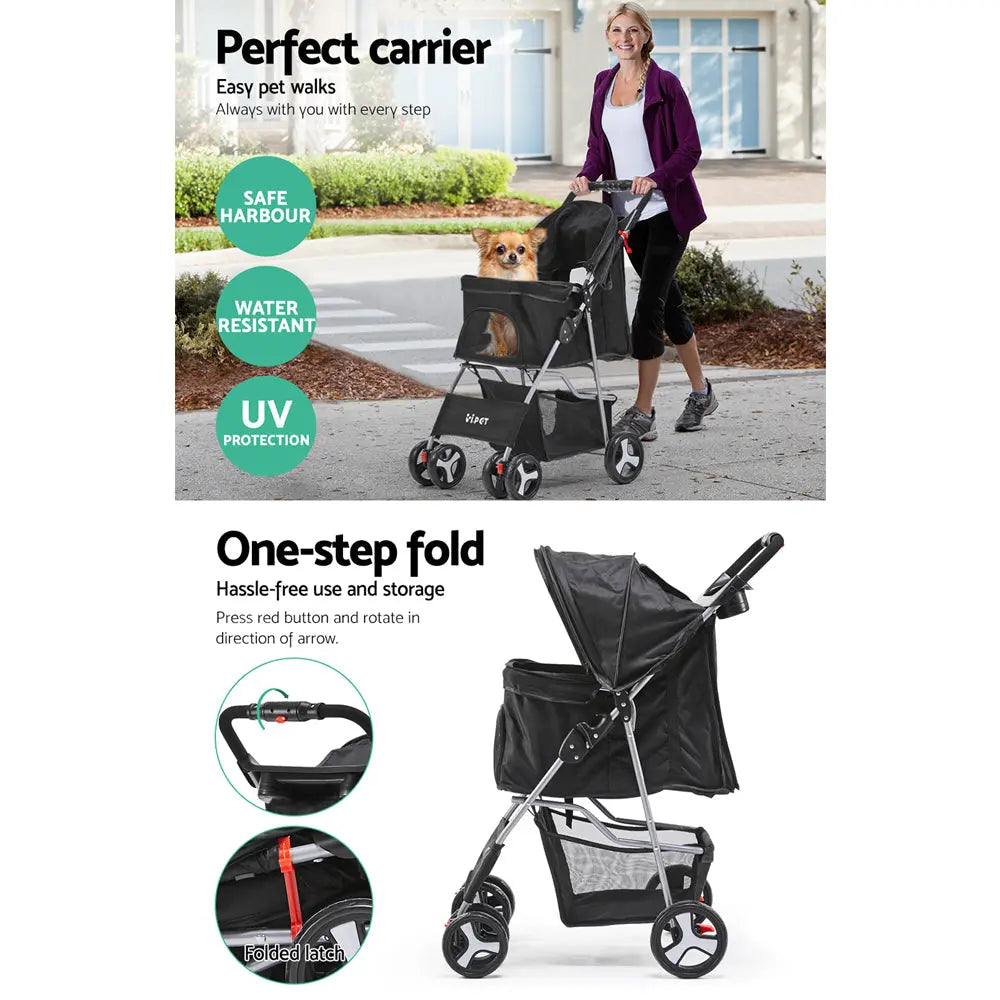 NNEDSZ 4 Wheel Pet Stroller - Black NNEDSZ