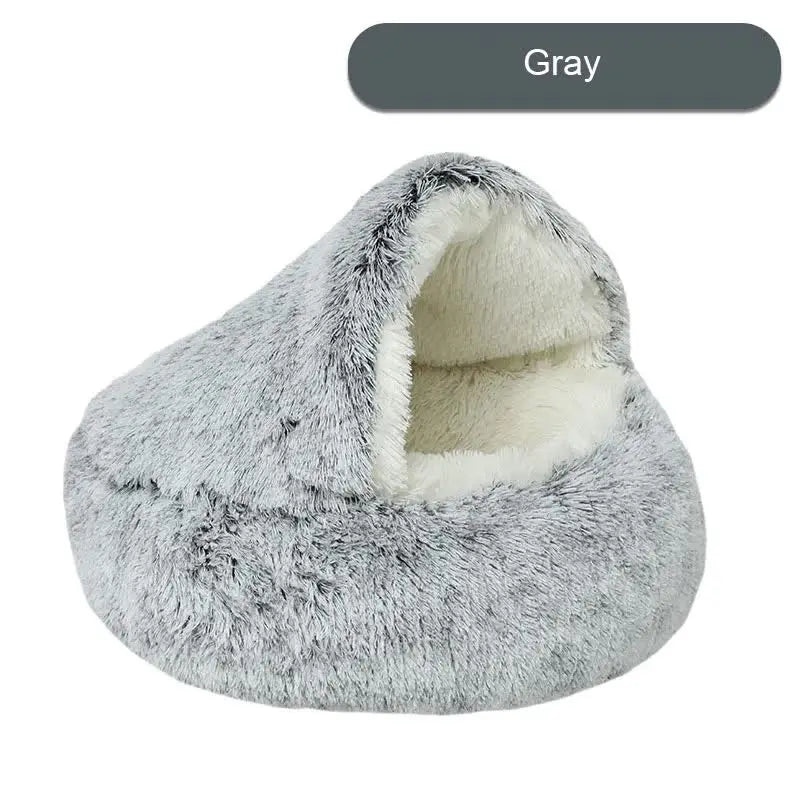 NNEDSZ Cozy Gray Plush Hooded Pet Bed - Ultra Soft Long Fur Cave Bed for Small Pets 50cm NNEDSZ