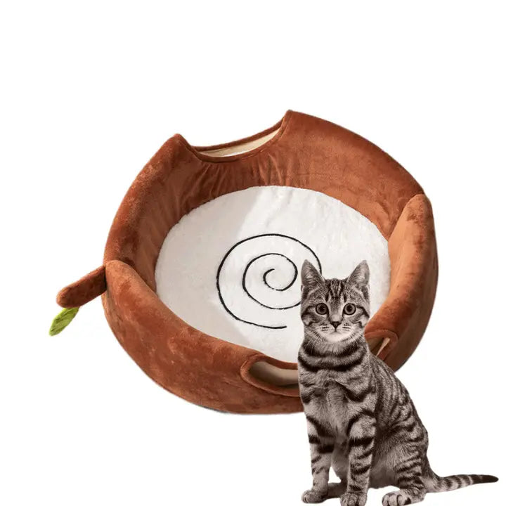 NNEDSZ S Convertible Tree Stump Cat Bed - Foldable, Dual-Use, Four-Season Pet Nest with Double Doors NNEDSZ