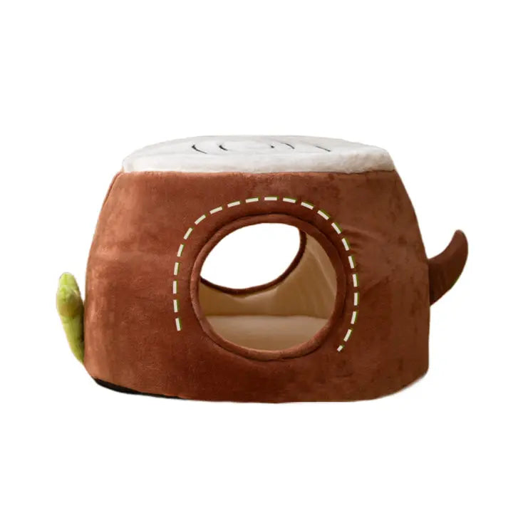 NNEDSZ S Convertible Tree Stump Cat Bed - Foldable, Dual-Use, Four-Season Pet Nest with Double Doors NNEDSZ
