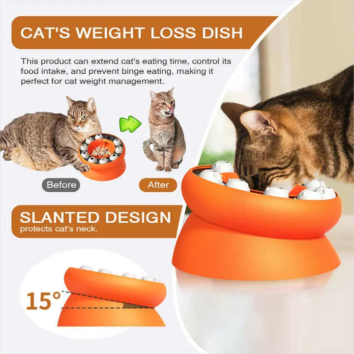 NNEDSZ Pink Interactive Slow Feeder Cat Bowl - 15° Tilt Design, Puzzle Feeder for Healthy Eating NNEDSZ