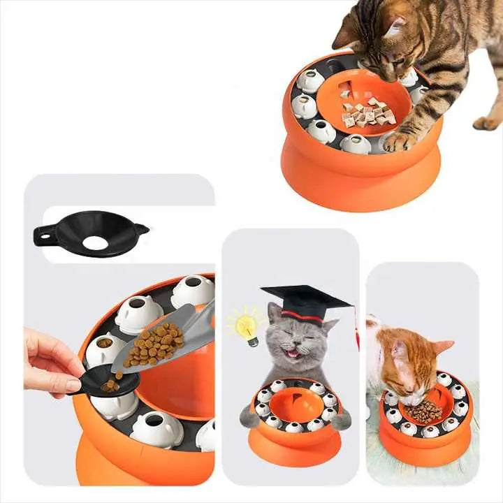 NNEDSZ Pink Interactive Slow Feeder Cat Bowl - 15° Tilt Design, Puzzle Feeder for Healthy Eating NNEDSZ