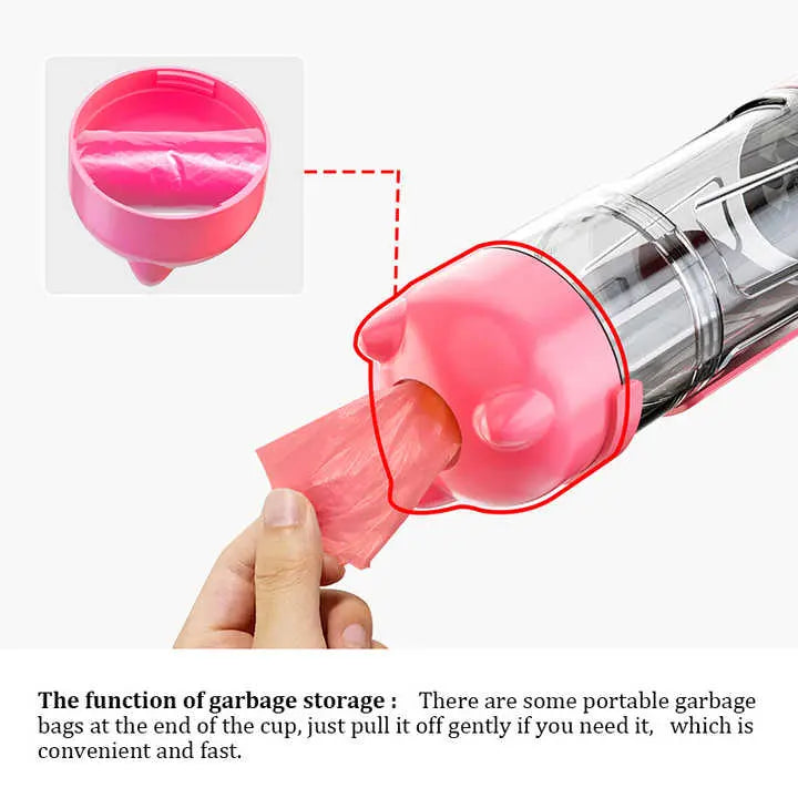 NNEDSZ Pink 500ml Portable Pet Water Bottle | Multifunctional Travel Pet Feeder | Outdoor Dog Drinking Bottle with Waste Shovel NNEDSZ