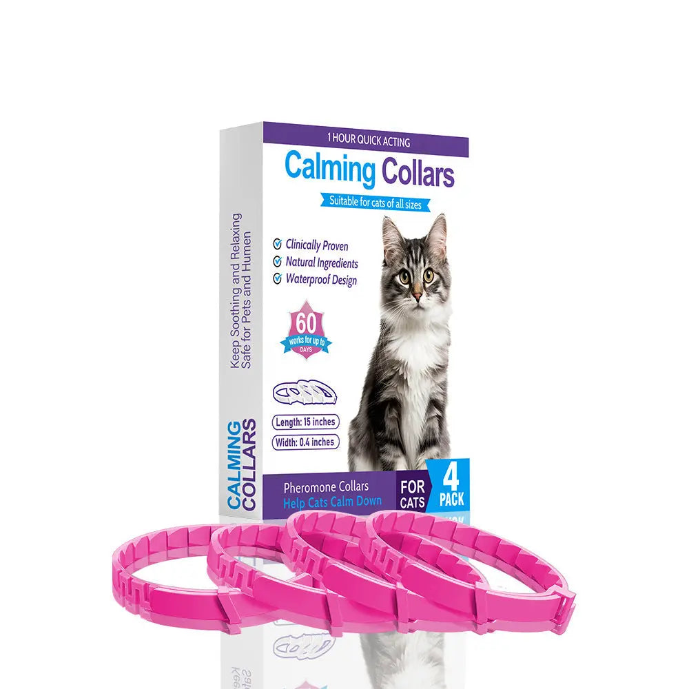 NNEDSZ Pink Calming Collars for Cats - Natural Anxiety Relief, Adjustable, 4 Pack NNEDSZ