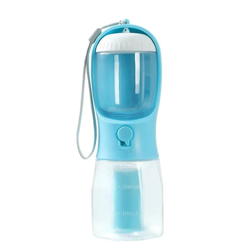 NNEDSZ Sky Blue 3-in-1 Portable Pet Water Bottle with Food Storage and Waste Bag Dispenser - 300mL Capacity NNEDSZ