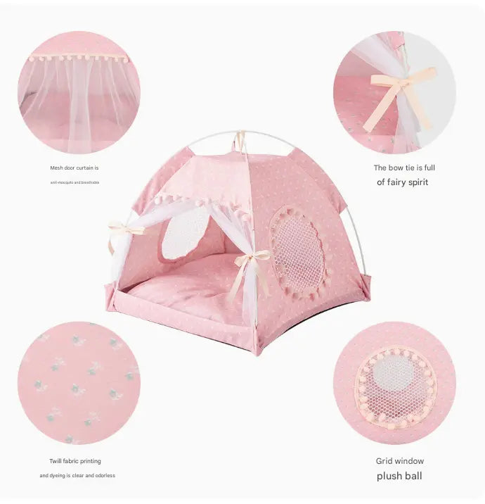 NNEDSZ Pink Floral Portable Folding Pet Tent - Summer Cat & Dog Shelter with Mesh Window, Lightweight and Breathable, Ideal for Travel & Home Use 35x35x30CM NNEDSZ
