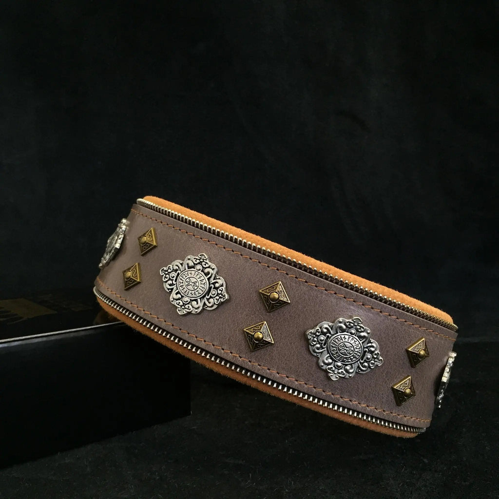 "Aztec" grey dog collar BESTIA