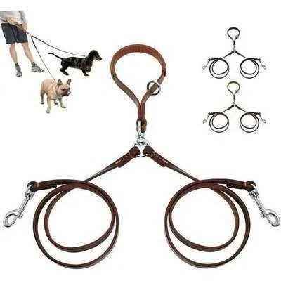 Golden Double Leather Pet Double Dog Leads - Set of 2 Finnigan's Play Pen