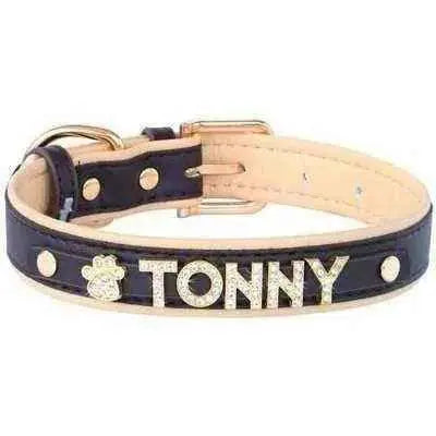 Luxury Rhinestone Pet Dog Collar with Letter Charm Finnigan's Play Pen