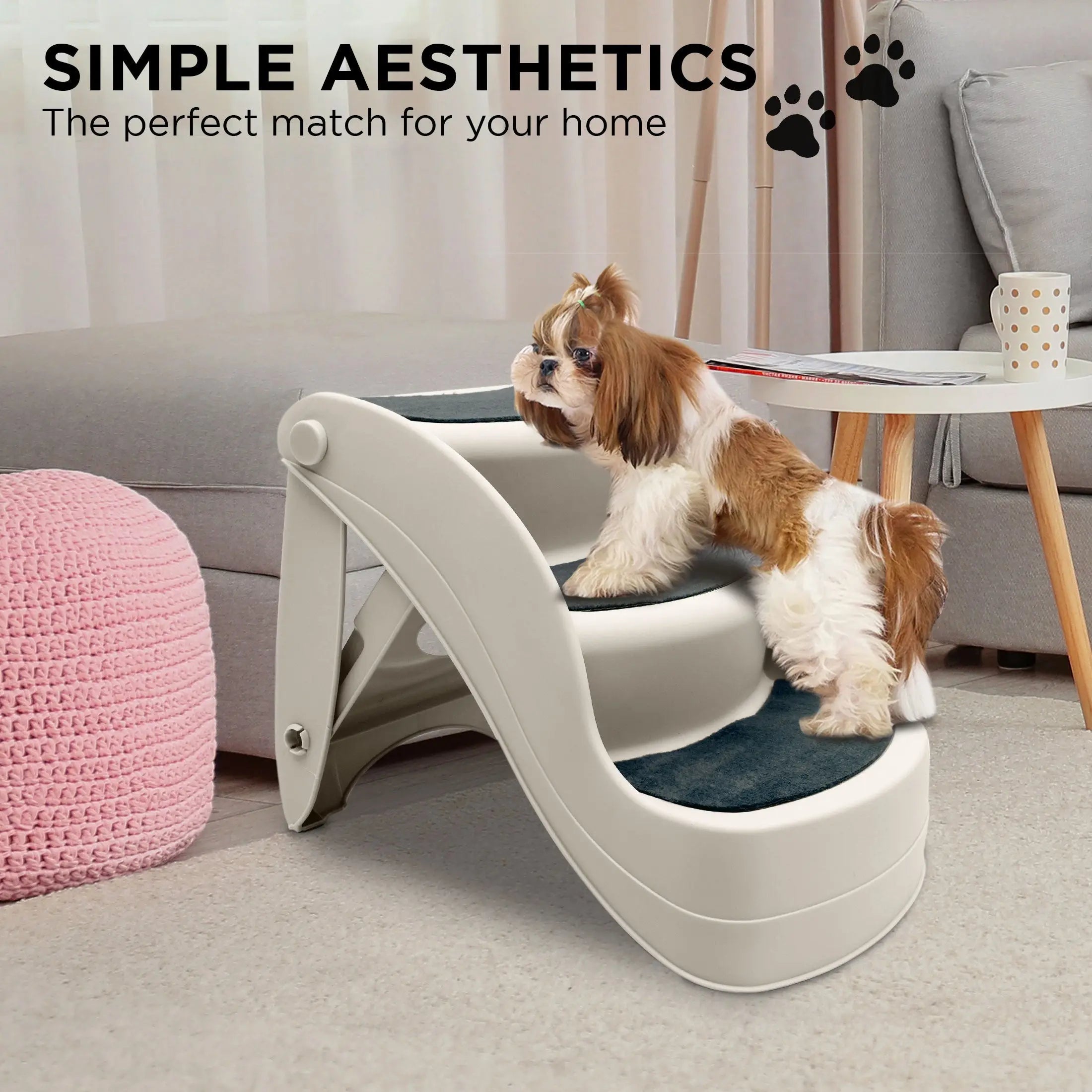 NNEDPE 38cm Foldable Pet Stairs Ramp - White NNEDPE