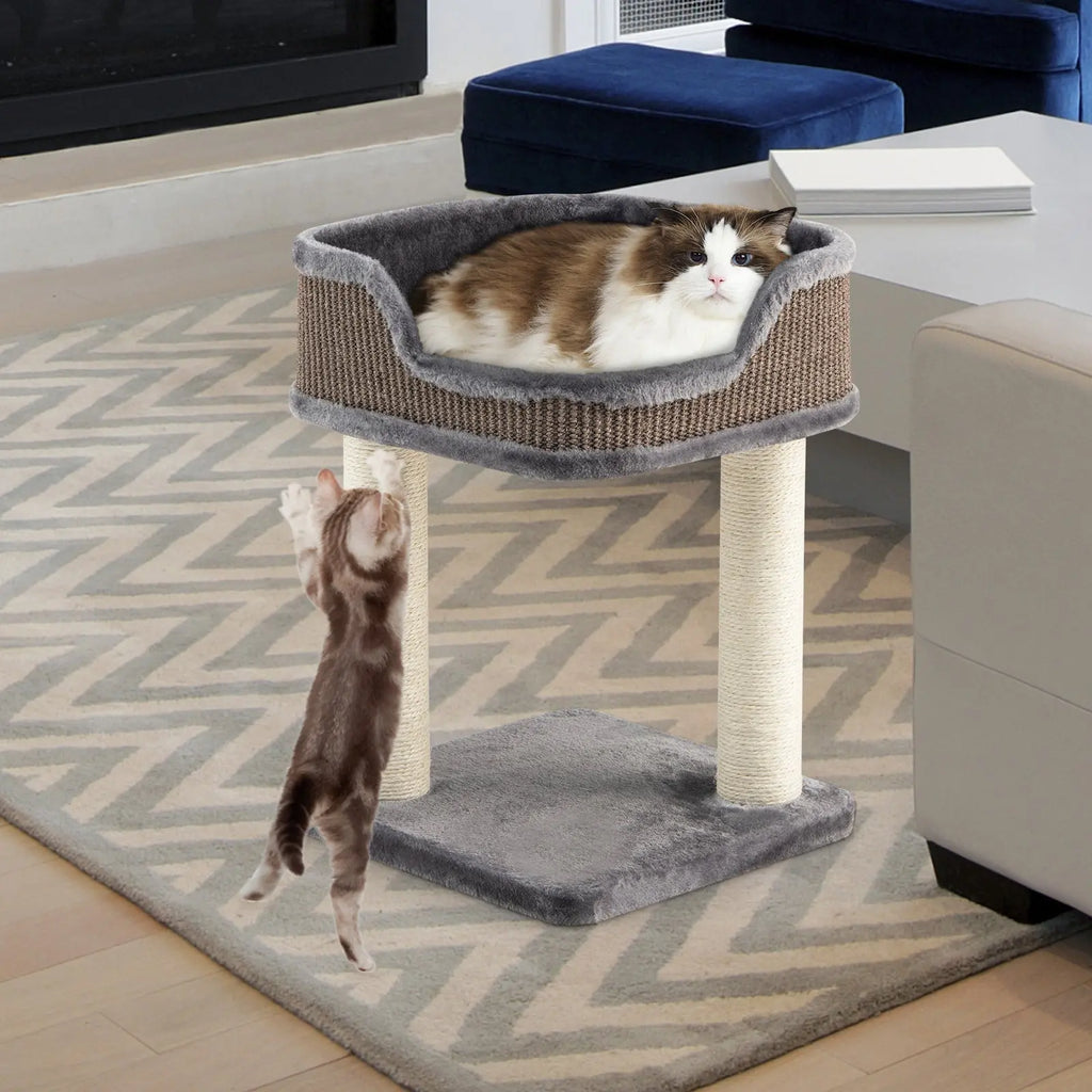 NNECW Compact Cat Tree Tower for Scratching Relaxing &amp Sleeping-Grey NNECW