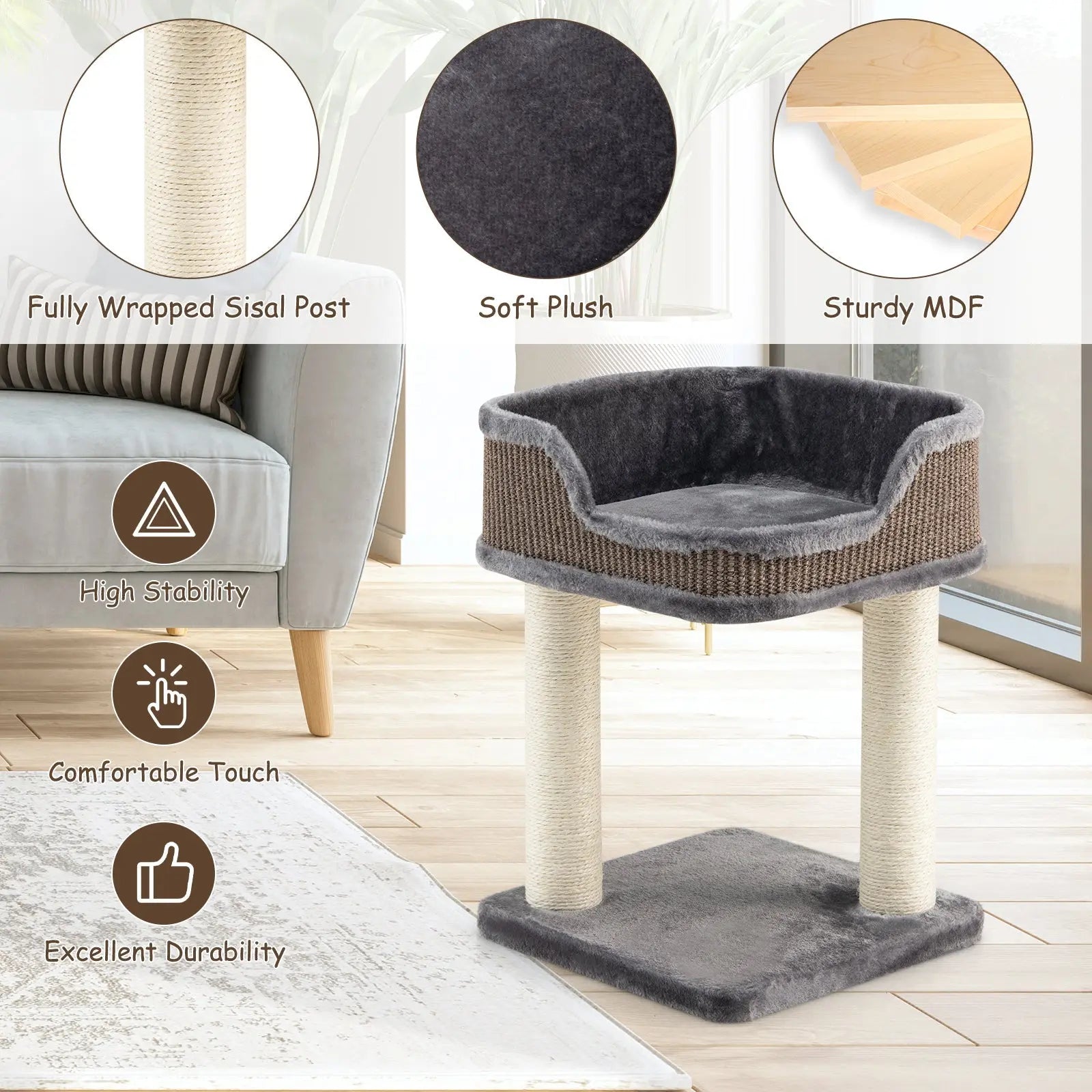 NNECW Compact Cat Tree Tower for Scratching Relaxing &amp Sleeping-Grey NNECW