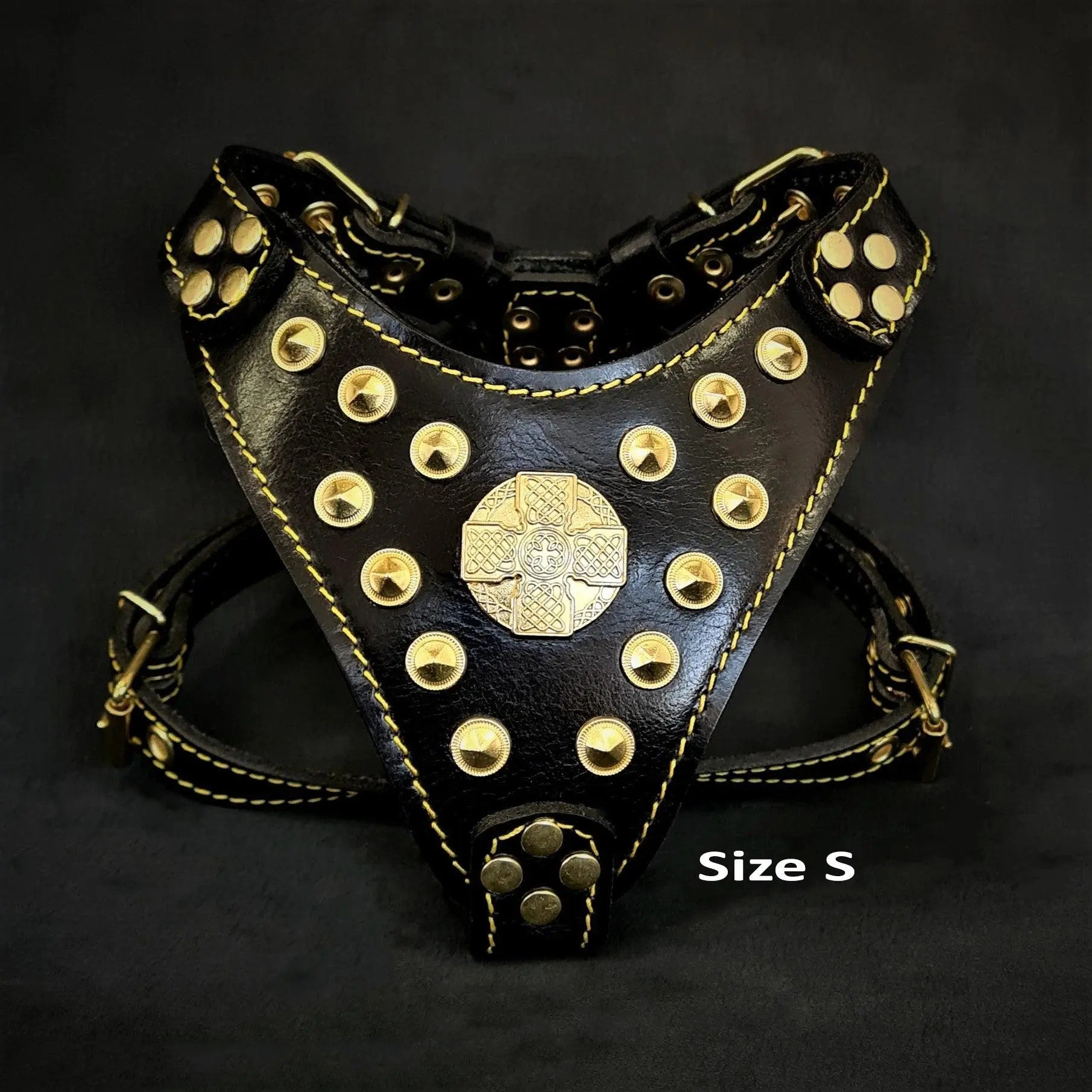 The ''Maximus'' harness Black & Gold  Small to Medium Size BESTIA